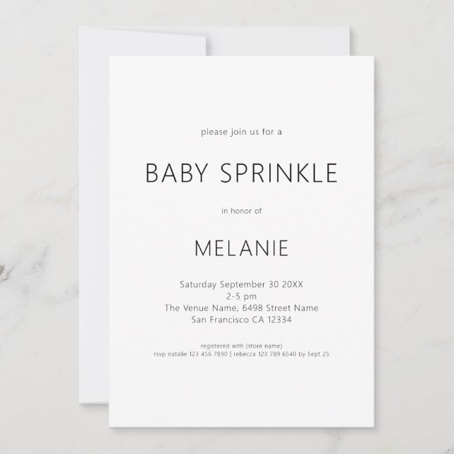 Invitation Texte Simple Genre Neutre Bébé Sprinkle Douche (Devant)