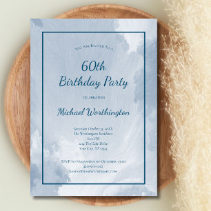 Invitation Texture Aquarelle Bleue Hommes 50e 60e Anniversair