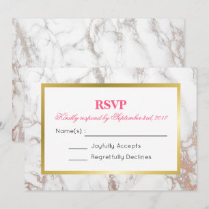 Invitation Texture en marbre blanc Faux avec cadre or RSVP