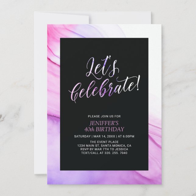 Invitation Texture fluide rose et violet 40e anniversaire des (Devant)
