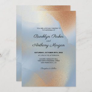 Invitation Texture or sur Mariage bleu