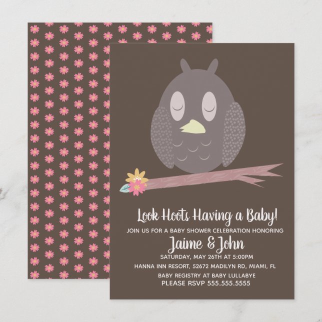 Invitation Texturé Owl Woods Baby shower Révélation de genre (Devant / Derrière)