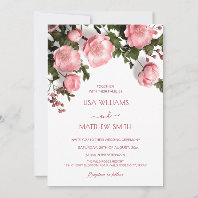 Invitation  Textured 3D Roses  White Wedding  | Photo (Devant)
