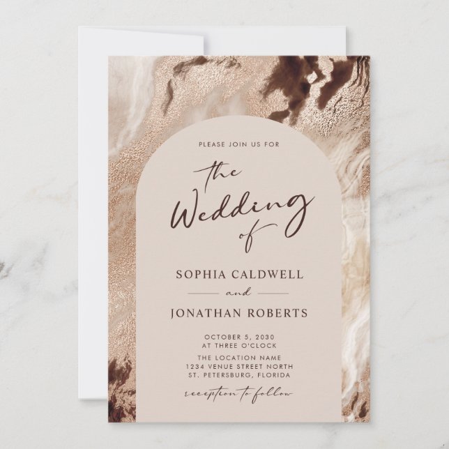 Invitation Textures Arc Tendance Terme Mariage Gold Washes (Devant)