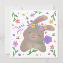 Invitation Thank You: Bunny with Flowers