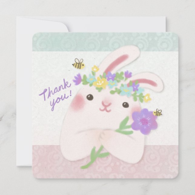 Invitation Thank You: Bunny with Flowers Illustration (Devant)
