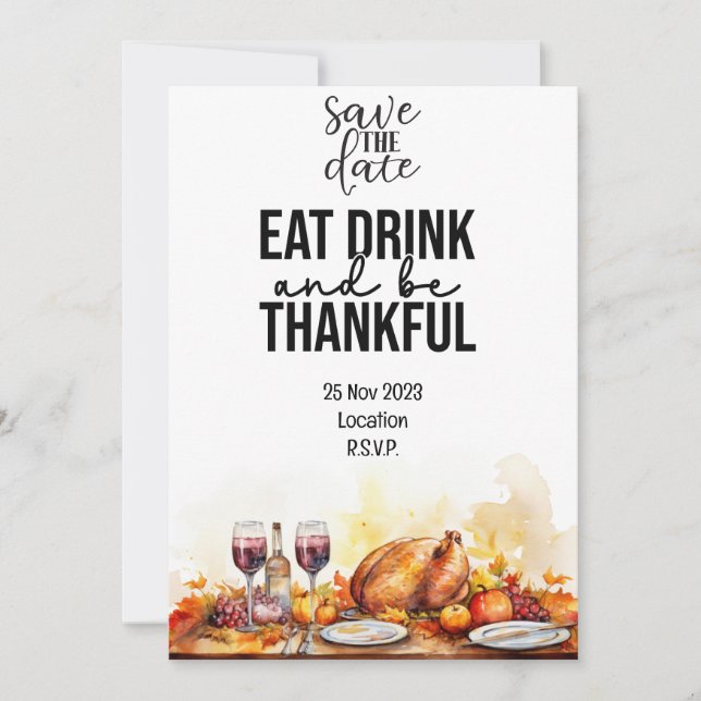 Invitation Thanksgiving avec la Turquie enregistrer la date d (Devant)