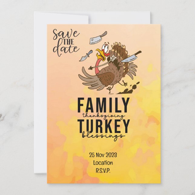 Invitation Thanksgiving avec la Turquie enregistrer la date d (Devant)