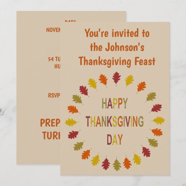 Invitation Thanksgiving Chêne Feuilles Personnalisé (Devant / Derrière)