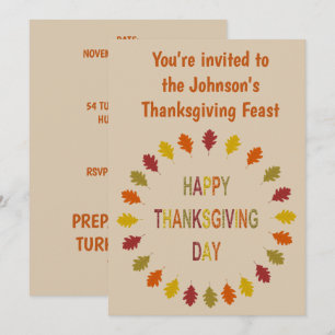 Invitation Thanksgiving Chêne Feuilles Personnalisé