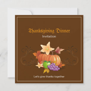 Invitation Thanksgiving Citrouilles Fruits Feuilles Classique