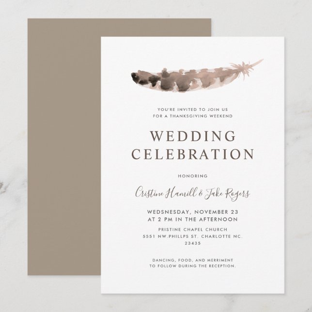 Invitation Thanksgiving Day Weekend La plume du Mariage turc (Devant / Derrière)