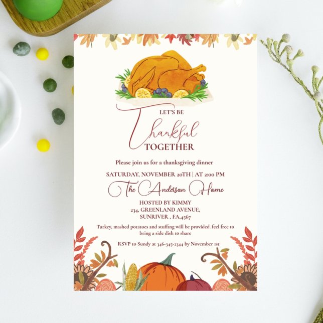 Invitation Thanksgiving Dineer chute Citrouille Turquie parti (Créateur téléchargé)