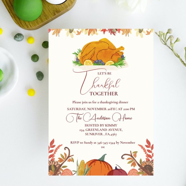 Invitation Thanksgiving Dineer chute Citrouille Turquie parti (Créateur téléchargé)