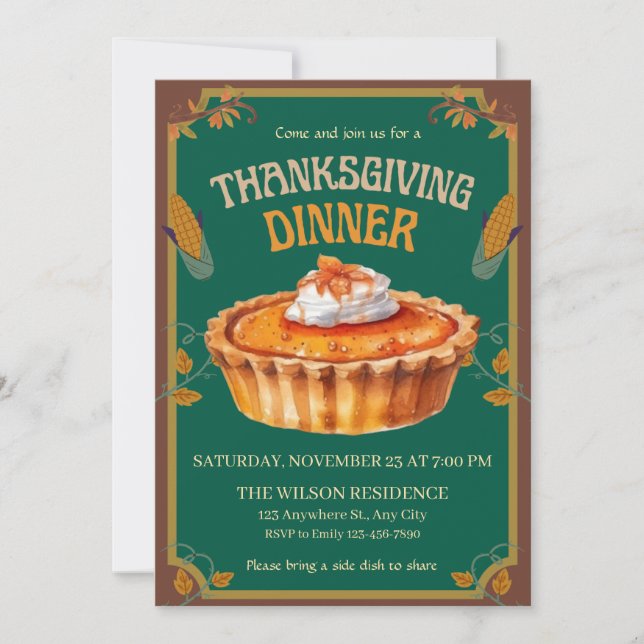 Invitation Thanksgiving Dinner Pumpkin pie Brown  (Devant)
