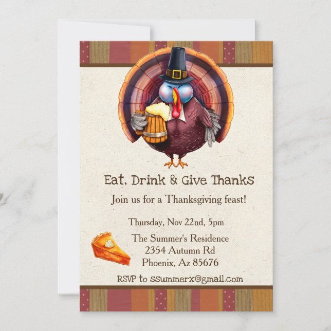 Invitation Thanksgiving Eat Drink Donner Merci Turquie Bière (Devant)