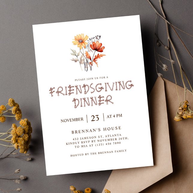 Invitation Thanksgiving Élégant Dîner D'Action Conviviale Mod (Thanksgiving Elegant Modern Friendsgiving Dinner Invitation)