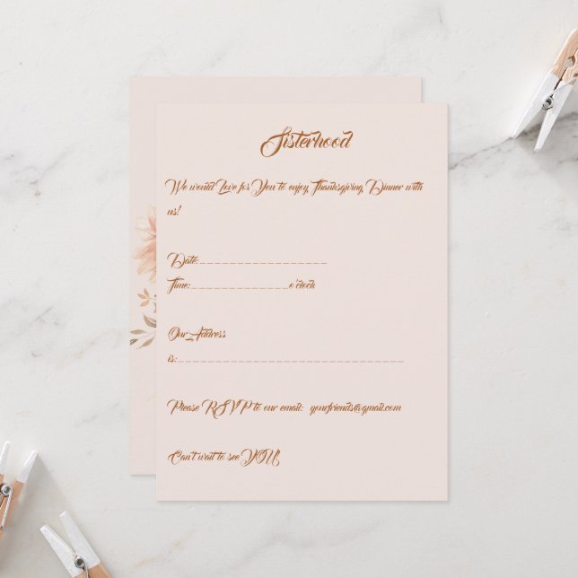 Invitation Thanksgiving Elégant Personnalisé (Devant/Arrière en situation)