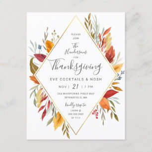 Invitation Thanksgiving Eve Cocktail Party Watercolor Foliing