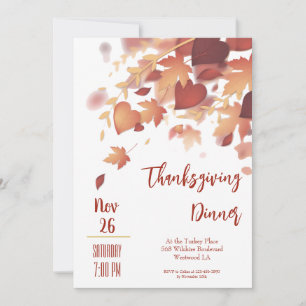 Invitation Thanksgiving Fall Leaves Love Diner d'Amour Invita