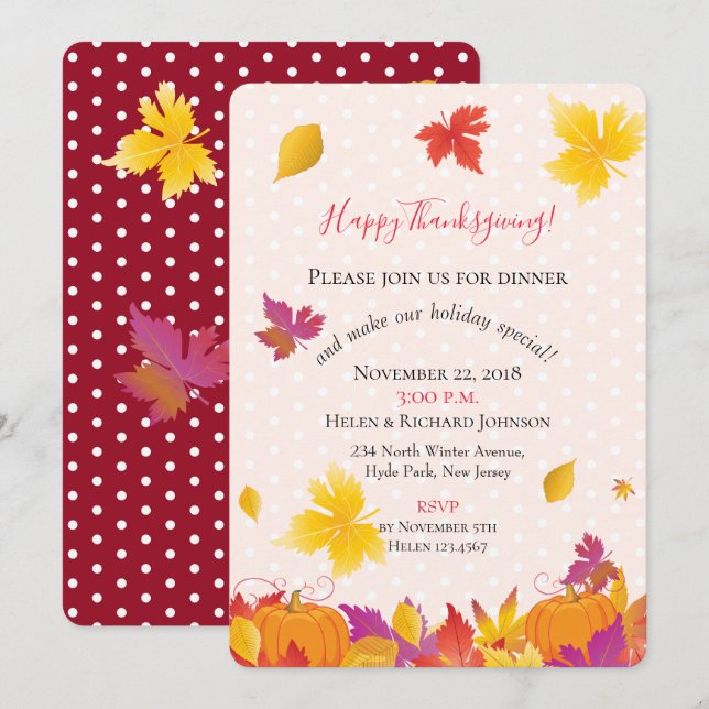 Invitation Thanksgiving Holiday Maple Feuilles Aquarelle (Devant / Derrière)
