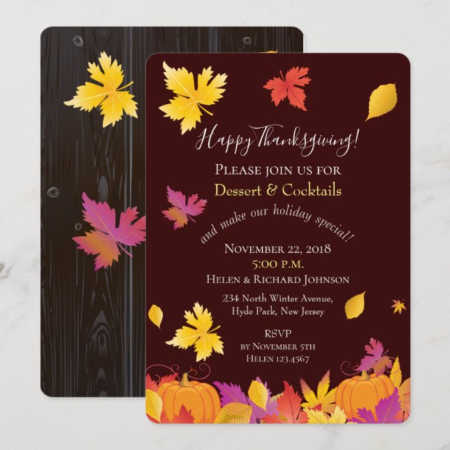 Invitation Thanksgiving Holiday Maple Feuilles Aquarelle (Devant / Derrière)