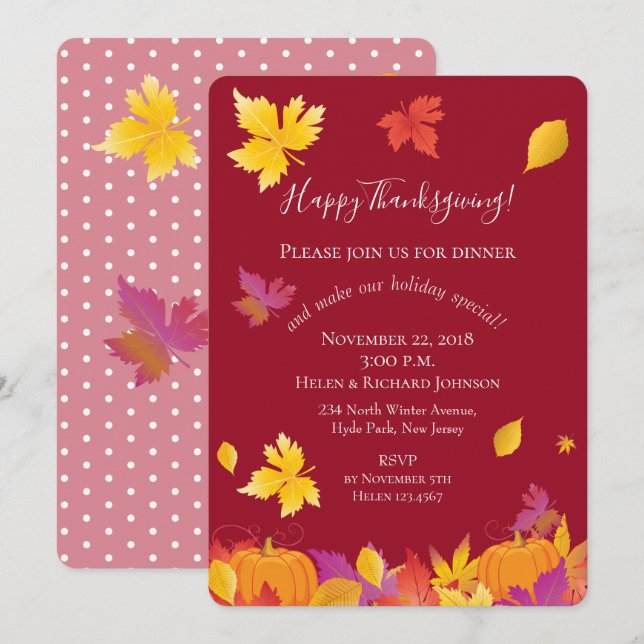 Invitation Thanksgiving Holiday Maple Feuilles Aquarelle (Devant / Derrière)