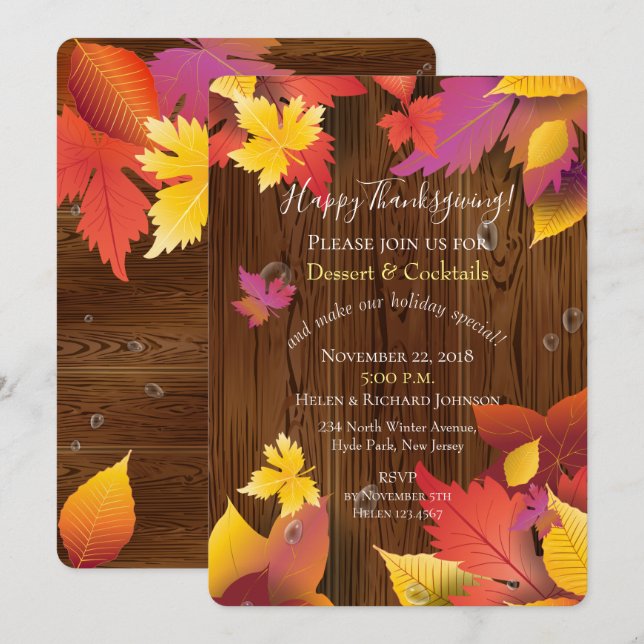 Invitation Thanksgiving Holiday Maple Feuilles Aquarelle (Devant / Derrière)