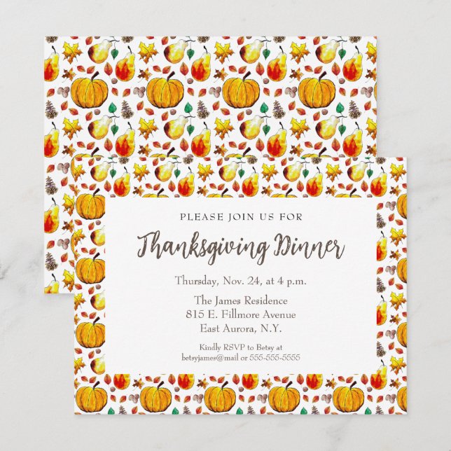 Invitation Thanksgiving Illustré à la main (Devant / Derrière)