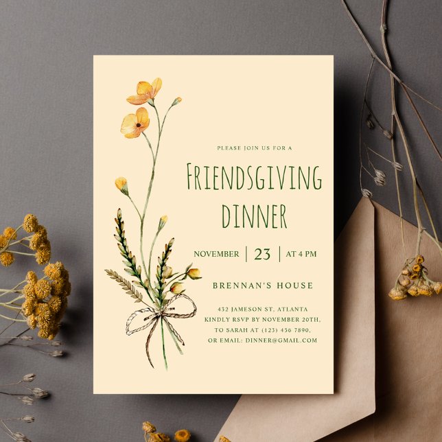 Invitation Thanksgiving Moderne Floral Friendsgiving Dîner (Thanksgiving Modern Floral Friendsgiving Dinner Invitation)