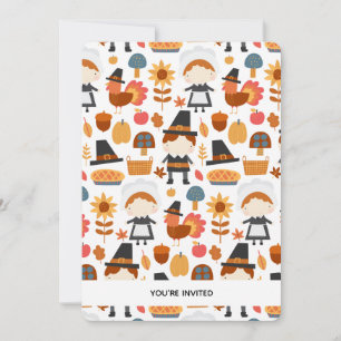 Invitation Thanksgiving Pèlerins Harvest Dîner Motif Invit