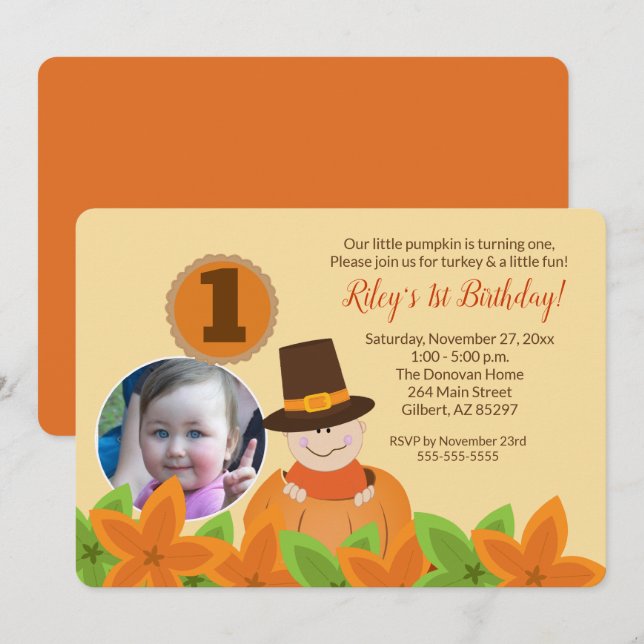 Invitation Thanksgiving Photo Anniversaire Modèle N'importe q (Devant / Derrière)