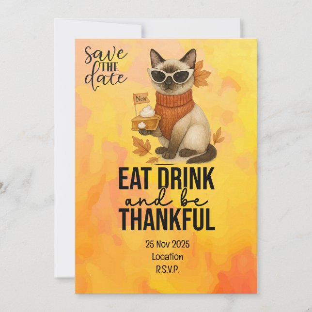 Invitation Thanksgiving pour les Amoureux de les chats avec C (Devant)