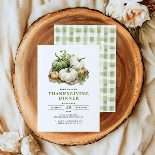 Invitation Thanksgiving Rustic Aquarelle Citrouilles & Plaid