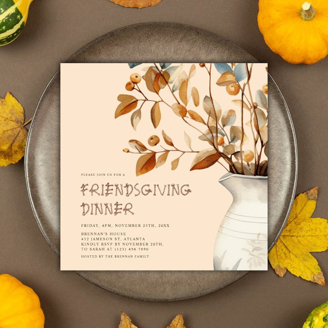 Invitation Thanksgiving Rustique Aquarelle Automne Conviviali (Thanksgiving Rustic Watercolor Fall Friendsgiving Invitation)