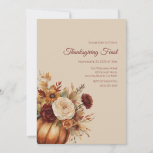 Invitation Thanksgiving-Watercolor Citrouille et fleurs-