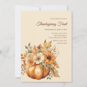 Invitation Thanksgiving-Watercolor Citrouille Floral Design-