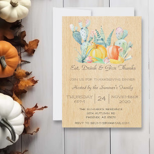 Invitation Thanksgiving Watercolor Desert Cactus Citrouille