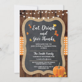 Invitation Thanksgiving Wood Donner Merci Rustic Lights Invit