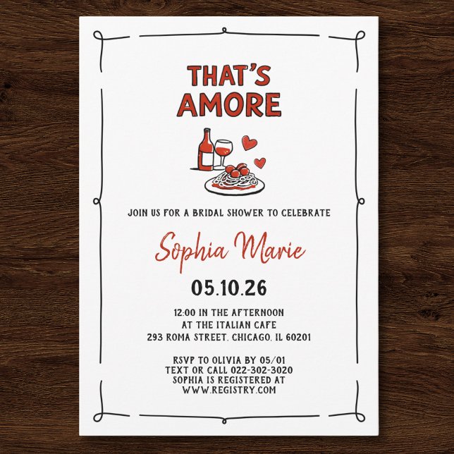 Invitation That's Amore Italian Bridal Shower Whimsical Red (Créateur téléchargé)