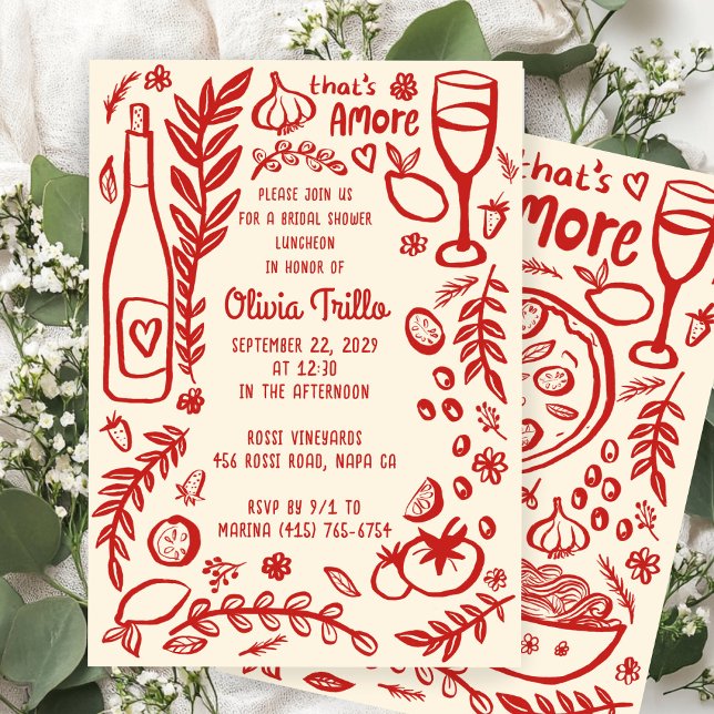 Invitation That's Amore Italian Food CUSTOM Bridal SHower  (That's Amore Italian Food Hand-drawn Doodle CUSTOM Bridal SHower Party Invitation
)