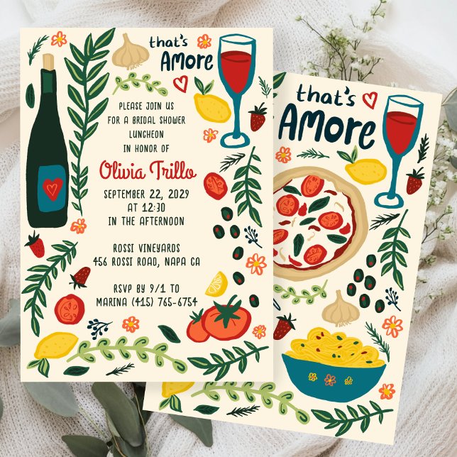Invitation That's Amore Italian Food CUSTOM Bridal SHower  (That's Amore Italian Food Hand-drawn Doodle CUSTOM Bridal SHower Party Invitation
)