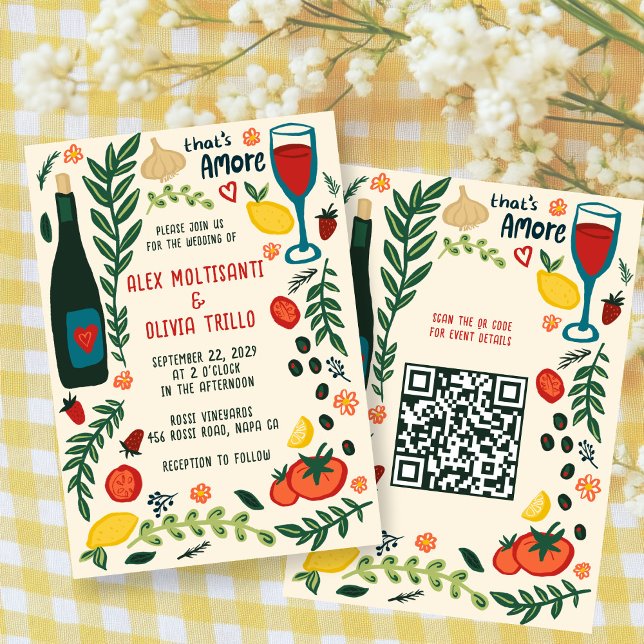 Invitation That's Amore Italian Food CUSTOM QR Wedding Party  (That's Amore Italian Food CUSTOM QR Hand-drawn Charming Wedding Party Invitation
)