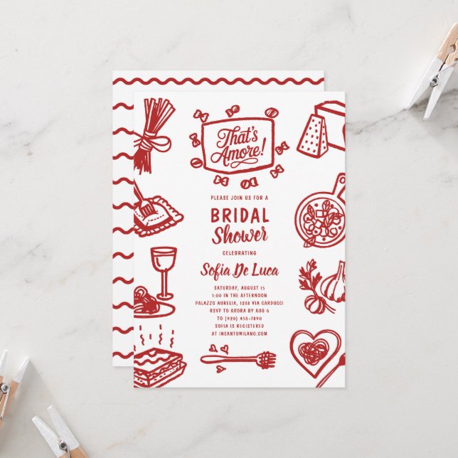 Invitation That's Amore Whimsical Pasta Bridal Shower (Devant/Arrière en situation)