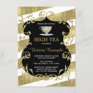 Invitation Thé à la fête élégante noire et or