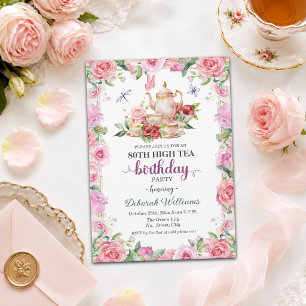 Invitation Thé à la haute élégant pour 80e anniversaire