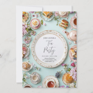 Invitation Thé à la haute mode avec vue de dessus sur des fle