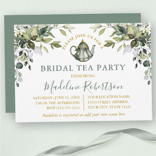 Invitation Thé à la mariée dans un décor de verdure à l'aquar