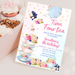 Invitation Thé à la rose fête d'anniversaire pour quatre thés