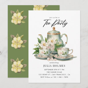 Invitation Thé à la tasse de thé floral aquarelle